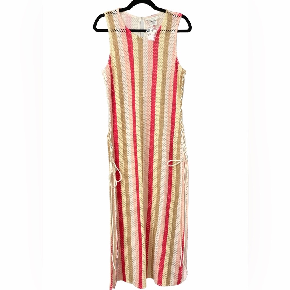 Anthropologie Crochet Mesh Striped Swim Cover-Up Dress M/L Festival